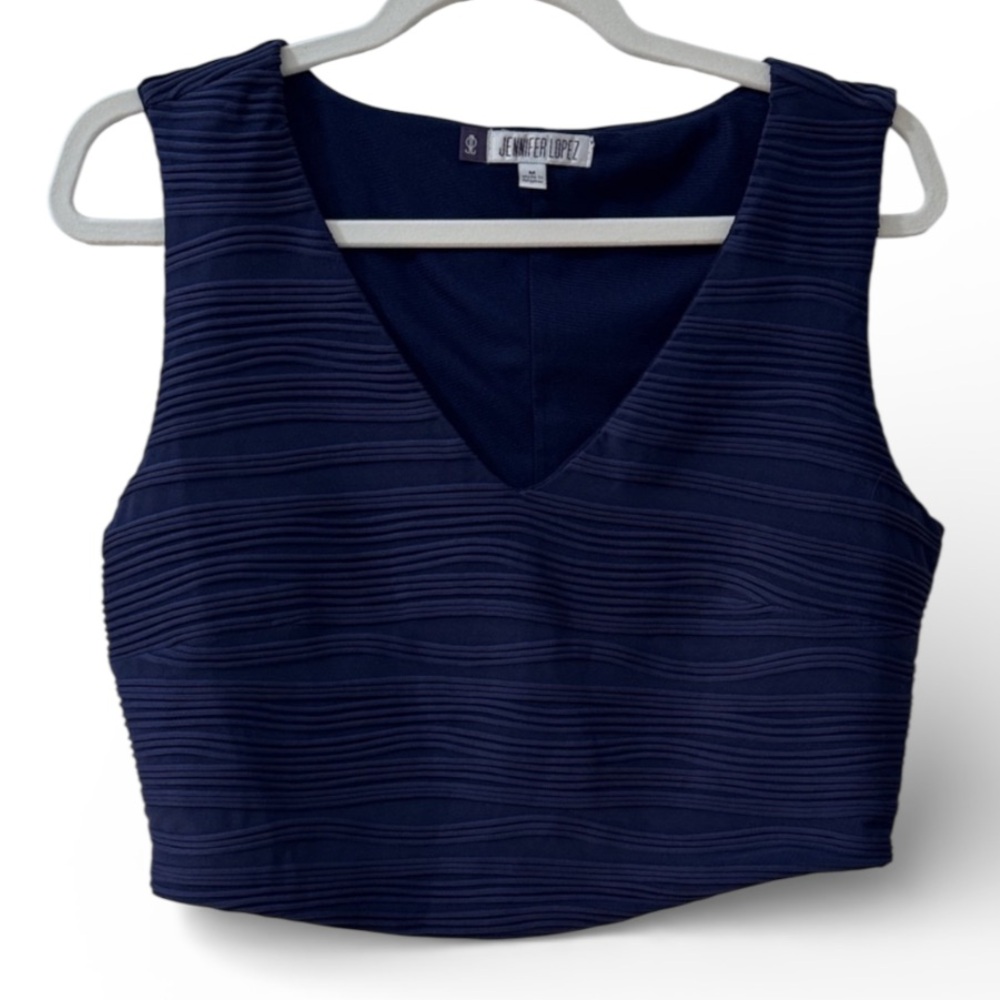 Jennifer Lopez Navy Textured Crop Top